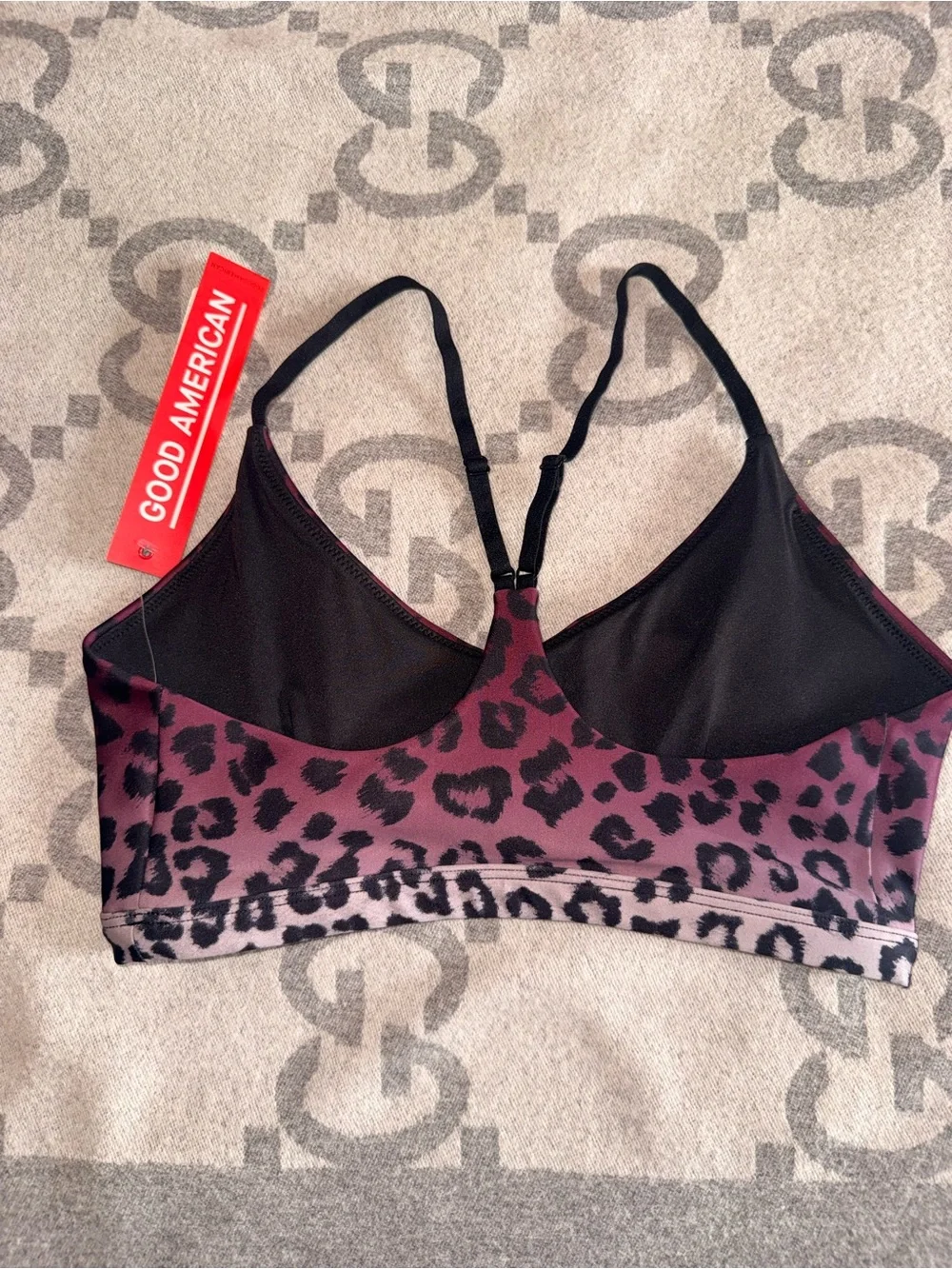 NWT Good American Burgundy Leopard Bralette Sports Bra - Picture 5 of 10